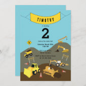 建築トラックサイトテーマ誕生日パーティー 招待状 (正面/裏面)