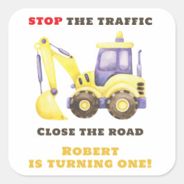 建築トラックショベルバースデーパーティー スクエアシール