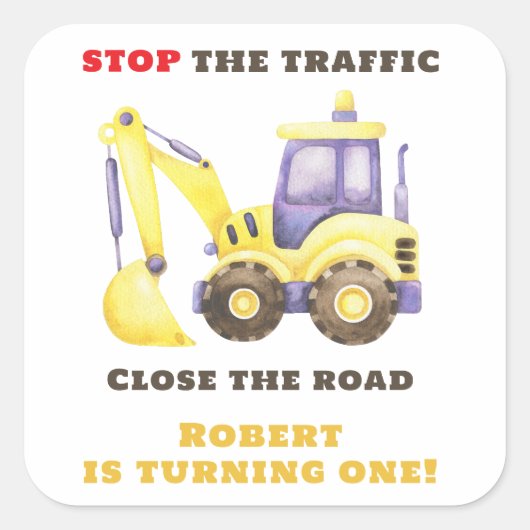 建築トラックショベルバースデーパーティー スクエアシール (正面)
