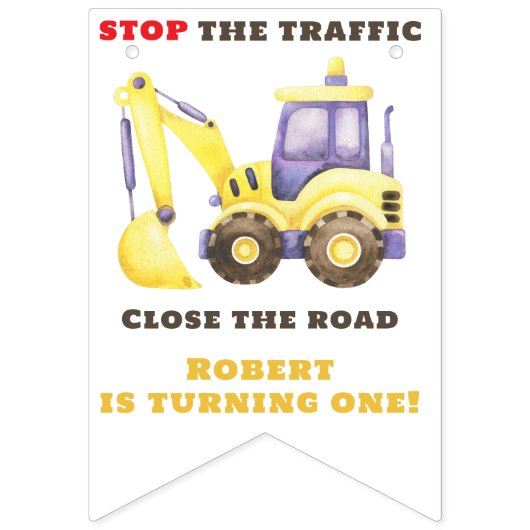 建築トラックショベルバースデーパーティー バンティングフラッグ (第1の旗)