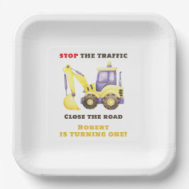 建築トラックショベルバースデーパーティー ペーパープレート