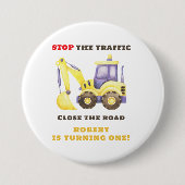 建築トラックショベルバースデーパーティー 缶バッジ (正面)