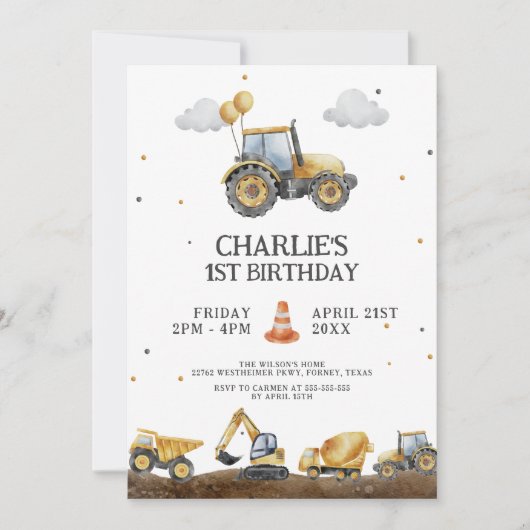 建築トラックシンプルミニマル誕生日 招待状 (正面)