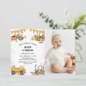 建築トラックテーマ共同誕生日写真 招待状 (スタンド正面)