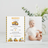 建築トラックテーマ誕生日パーティーフォト 招待状 (スタンド正面)