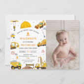 建築トラックテーマ誕生日パーティーフォト 招待状 (正面)