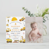 建築トラックテーマ誕生日パーティーフォト 招待状 (スタンド正面)