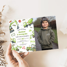 建築トラックテーマ誕生日パーティーフォト 招待状