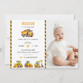 建築トラックテーマ誕生日パーティーフォト 招待状 (正面)