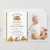 建築トラックテーマ誕生日パーティーフォト 招待状 (正面)