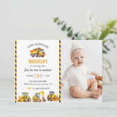 建築トラックテーマ誕生日パーティーフォト 招待状 (スタンド正面)