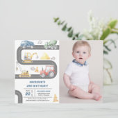 建築トラックテーマ誕生日パーティーフォト 招待状 (スタンド正面)