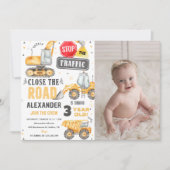 建築トラックテーマ誕生日パーティーフォト 招待状 (正面)