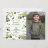 建築トラックテーマ誕生日パーティーフォト 招待状 (正面)