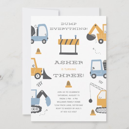 建築トラックテーマ誕生日パーティー 招待状 (正面)