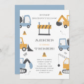 建築トラックテーマ誕生日パーティー 招待状 (正面/裏面)