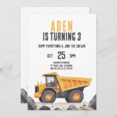 建築トラックテーマ誕生日招待状 サンキューカード (正面/裏面)