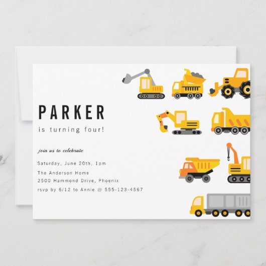 建築トラックテーマ誕生日 招待状 (正面)