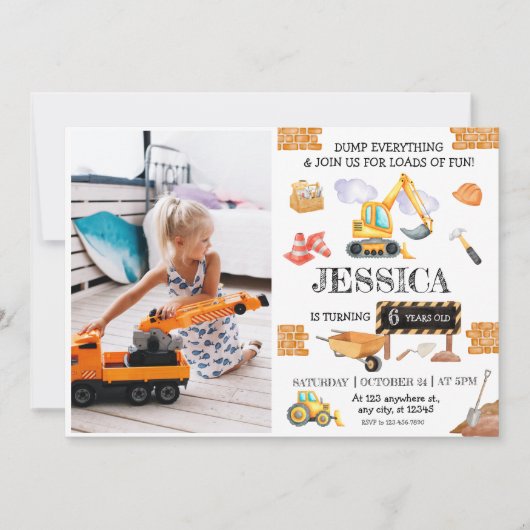 建築トラックテーマ誕生日 招待状 (正面)