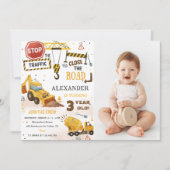 建築トラックテーマ3rd誕生日パーティー写真 招待状 (正面)