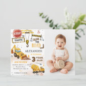 建築トラックテーマ3rd誕生日パーティー写真 招待状 (スタンド正面)