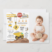 建築トラックテーマ3rd誕生日パーティー写真 招待状 (正面)