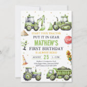 建築トラックディガーファースト誕生日 招待状 (正面)