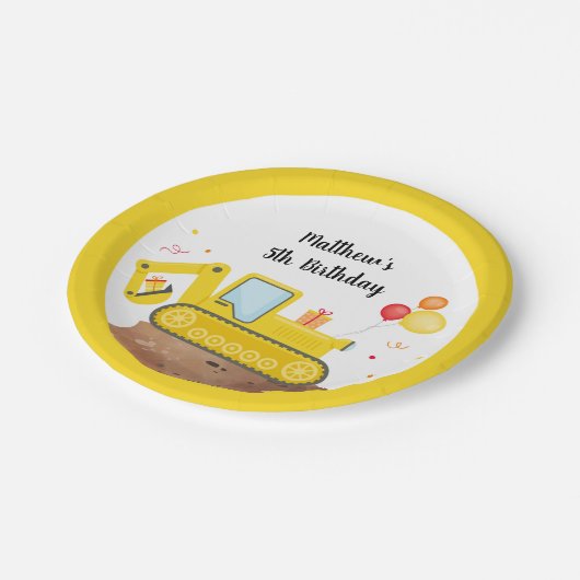 建築トラックディガーボーイ誕生日 ペーパープレート (アングル)