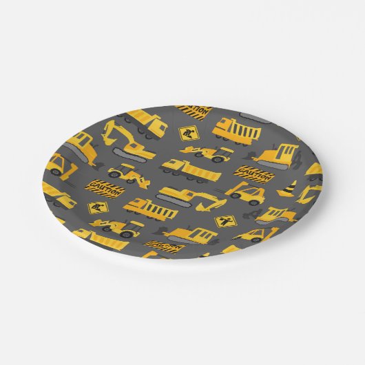 建築トラックバースデーパーティーパターングレー ペーパープレート (アングル)