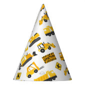 建築トラックバースデーパーティーパターンホワイト パーティーハット (左)