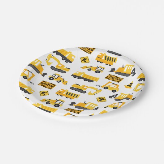 建築トラックバースデーパーティーパターンホワイト ペーパープレート (アングル)