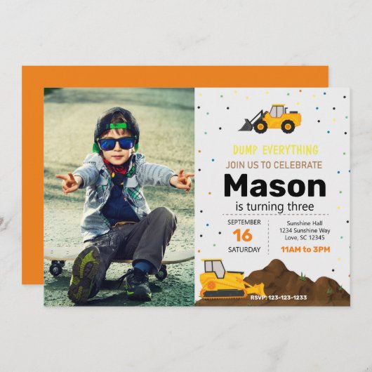 建築トラックバースデーパーティー招待状 招待状 (正面/裏面)