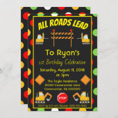 建築トラックバースデーパーティー水玉模様おもしろい 招待状 (正面/裏面)