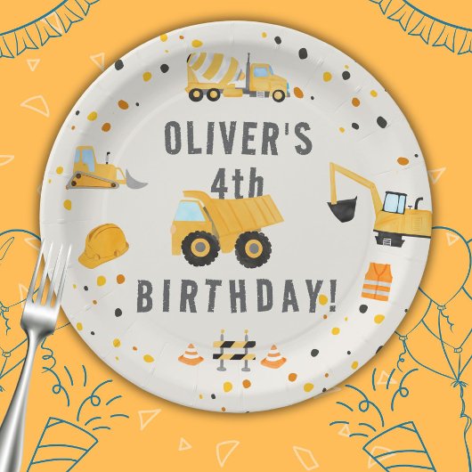 建築トラックバースデーパーティー ペーパープレート