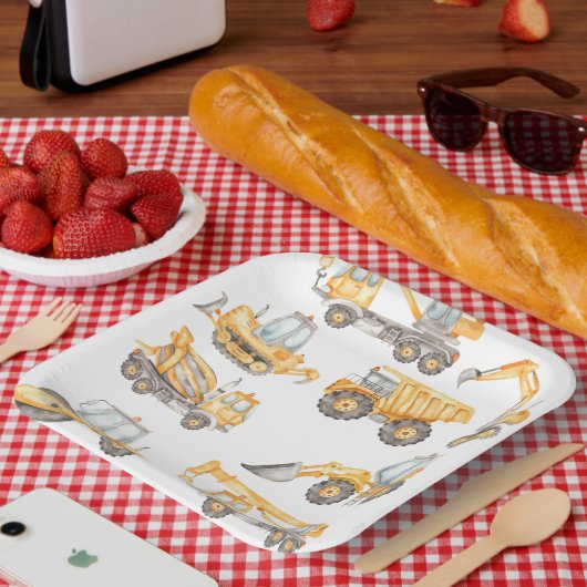 建築トラックバースデーパーティー ペーパープレート (ピクニック)