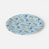 建築トラックパターンブルー ペーパープレート (アングル)