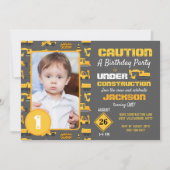 建築トラックパターン誕生日フォトグレー 招待状 (正面)