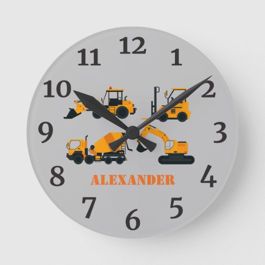 建築トラックパーソナライズされたキッズルームクロック ラウンド壁時計 (正面)
