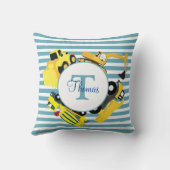 建築トラックブルーストライプトレンズモノグラム クッション (裏面)