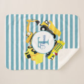 建築トラックブルーストライプトレンズモノグラム シェルパブランケット (正面(横))