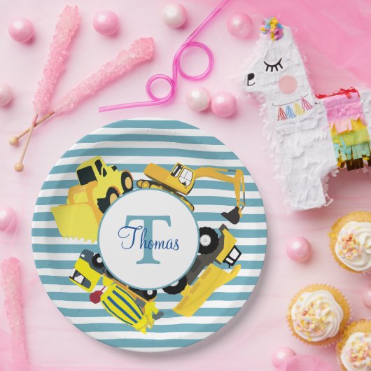 建築トラックブルーストライプトレンズモノグラム ペーパープレート (パーティー)