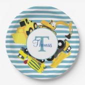 建築トラックブルーストライプトレンズモノグラム ペーパープレート (正面)