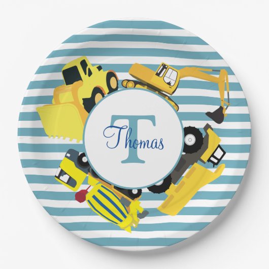 建築トラックブルーストライプトレンズモノグラム ペーパープレート (正面)