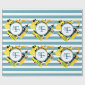 建築トラックブルーストライプトレンズモノグラム ラッピングペーパー (フラット)