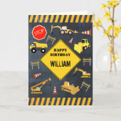 建築トラックヘビーマシナリー誕生日ボーイ カード (黄色い花)