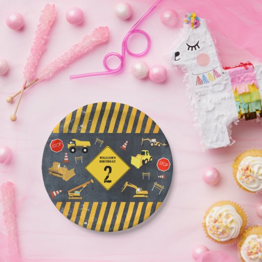 建築トラックヘビーマシナリー誕生日ボーイ ペーパープレート (パーティー)