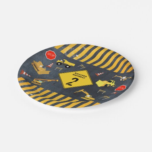 建築トラックヘビーマシナリー誕生日ボーイ ペーパープレート (アングル)