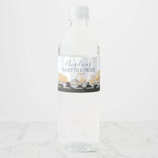 建築トラックベビーシャワー誕生日ウォーターボット ペットボトルラベル (正面)