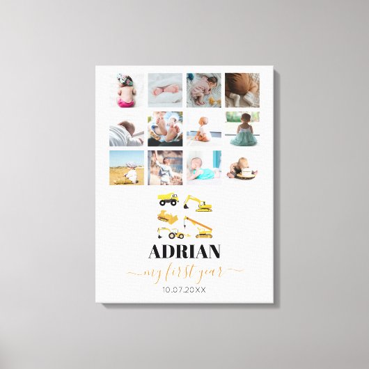 建築トラックベビー1年目の写真コラージュ キャンバスプリント (正面)