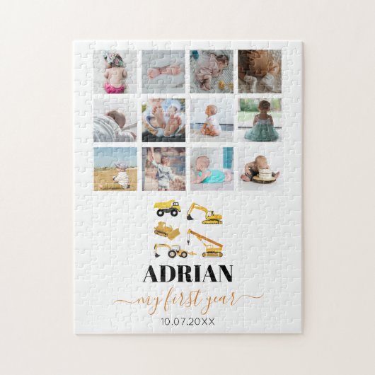 建築トラックベビー1年目の写真コラージュ ジグソーパズル (縦)